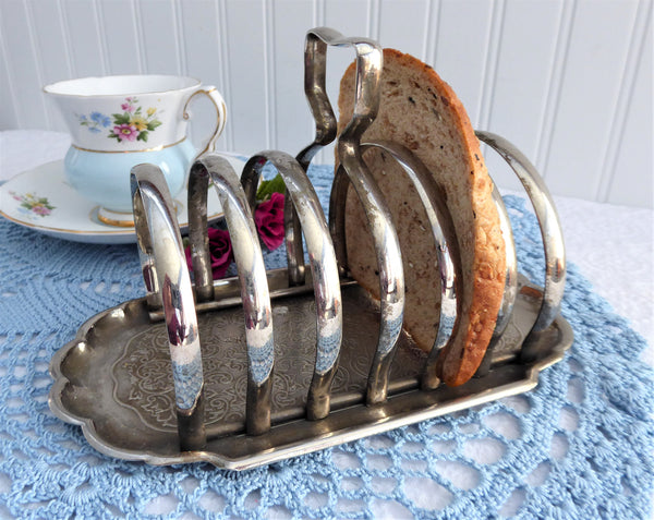 Toast Rack 1950s Silver Plated English 6 Slice Attached Crumb Tray Toa –  Antiques And Teacups