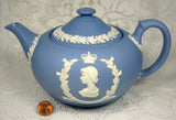 Teapot Queen Elizabeth II Coronation Wedgwood Blue Jasper 1953 Royal Memorabilia