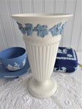 Blue And White Wedgwood Queens Ware Vase 6.5 Inch Grapevines 1950s