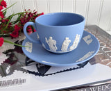 Cup and Saucer Wedgwood Blue Jasperware Sacrifice Figures Cherubs 1960 England