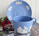 Cup and Saucer Wedgwood Blue Jasperware Sacrifice Figures Cherubs 1960 England