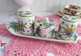 Salt Pepper Mustard And Fitted Tray Set 5 Pieces Hand Painted Floral 1960s