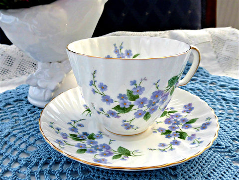 Adderleys Blue Forget Me Not Cup And Saucer 1950s English Bone China