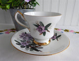 Lavender Azaleas Cup And Saucer Rhododendrons English Bone China 1960s