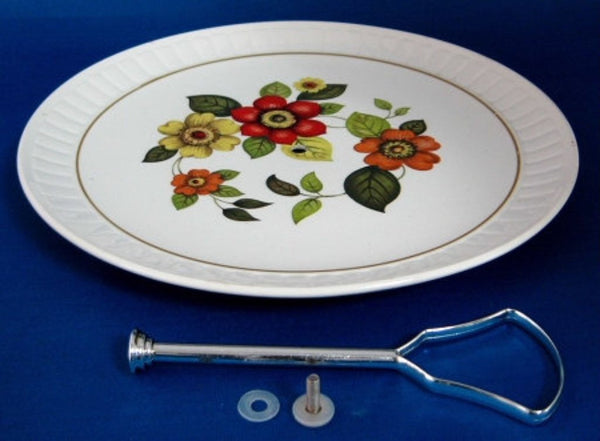 Palissy England Handled Tidbit Server Cake Plate Floral MCM Colors