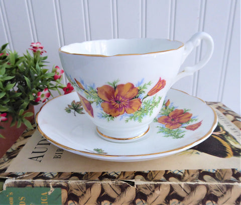 Regency Orange Poppies Cup And Saucer English Bone China 1960s