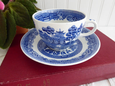 Blue Willow Cup And Saucer Willow 1960s Teacup North Staffordshire Ridgway