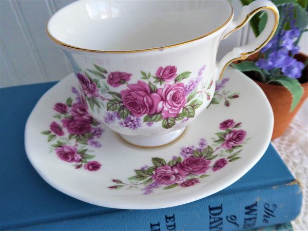 Pink Roses And Lilac Queen Anne English Bone China Cup And Saucer