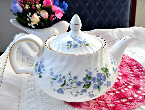 Teapot Blue Forget Me Nots Large 1960s Royal Adderleys English Bone China