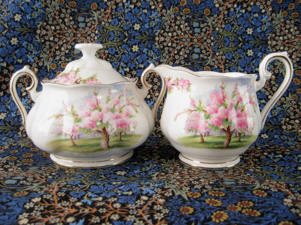 Royal Albert Blossom Time Cream And Sugar 1960s Pink Tree