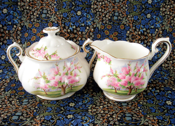 Royal Albert Blossom Time Cream And Sugar 1960s Pink Tree