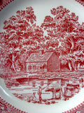 Red Transferware Plate Memory Lane Pink Dinner Plate Royal China USA 1960s