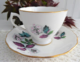 Lovely Blossoms Leaves Cup and Saucer Royal Vale English Bone China 1960s Bone China
