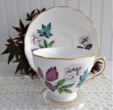 Lovely Blossoms Leaves Cup and Saucer Royal Vale English Bone China 1960s Bone China