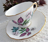 Lovely Blossoms Leaves Cup and Saucer Royal Vale English Bone China 1960s Bone China