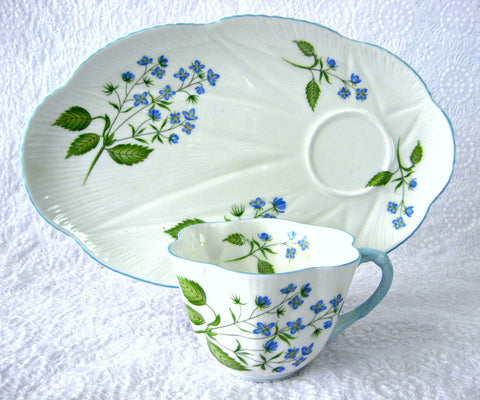 Shelley Dainty American Brooklime Snack Set Cup Saucer Fitted Plate Snack Buffet