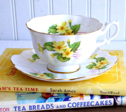 Shelley Cup And Saucer Primrose Atholl Thorn Shape Gold Trim 1960s