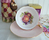 Shelley Pink Fruit Center Cup and Saucer Boston Shape Gold Trim 1960s