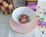 Shelley Pink Fruit Center Cup and Saucer Boston Shape Gold Trim 1960s