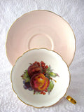 Shelley Pink Fruit Center Cup and Saucer Boston Shape Gold Trim 1960s