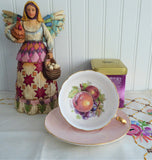 Shelley Pink Fruit Center Cup and Saucer Boston Shape Gold Trim 1960s