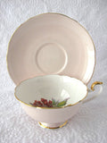Shelley Pink Fruit Center Cup and Saucer Boston Shape Gold Trim 1960s