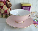 Shelley Pink Fruit Center Cup and Saucer Boston Shape Gold Trim 1960s