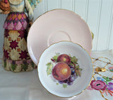 Shelley Pink Fruit Center Cup and Saucer Boston Shape Gold Trim 1960s