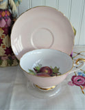 Shelley Pink Fruit Center Cup and Saucer Boston Shape Gold Trim 1960s