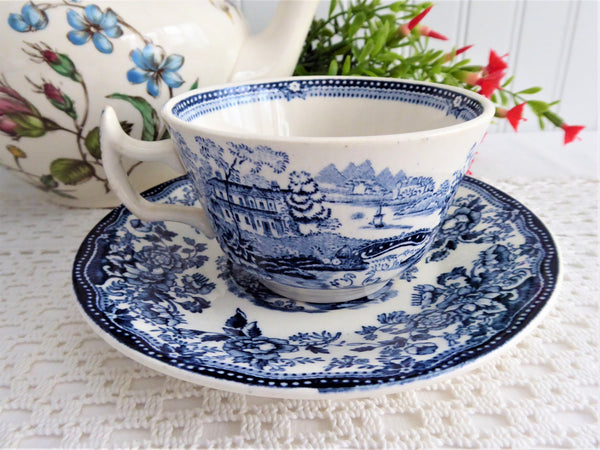Tonquin Blue Transferware Cup And Saucer 1960s Ironstone Royal