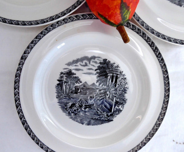 Salad Plates 3 Dessert Wedgwood Lugano Black Transfer 1960s