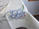 Embroidered Tablecloth Daffodils 36 Inch Square 4 Napkins 1960s Bridge Cloth Card Table