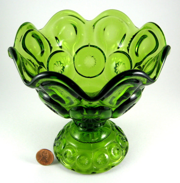 Vintage Green Moon And Stars Compote L E Smith 1960s Crimped