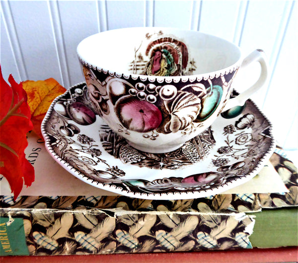 His Majesty Turkey Cup And Saucer Johnson Brothers 1960s Fruit