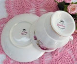 Teacup Pink Magenta Floral  Queen Anne English Bone China Cup And Saucer 1960s