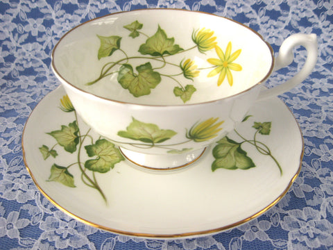 Shelley China England Celandine Cup And Saucer 1963 Lincoln Shape Yellow Wildflowers