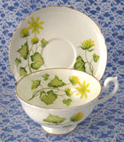 Shelley China England Celandine Cup And Saucer 1963 Lincoln Shape Yellow Wildflowers