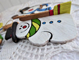 Ornaments Hand Painted Wood 2 Snowmen And Raggedy Andy 1970s Hand Made