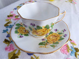 Violets Yellow Roses Teacup English Bone China Clare Vintage 1970s