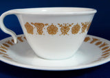 Corelle Butterfly Gold Hook Handle Cup And Saucer Milk Glass 1970s Living Ware