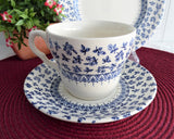 Blue Provence Chintz Cup And Saucer With Plate Blue Transferware Ironstone EIT 1970s