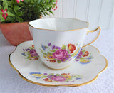English Bone China Teacup Clare Vintage 1970s Pink Rose Poppy Mixed Bouquets