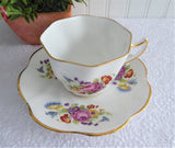 English Bone China Teacup Clare Vintage 1970s Pink Rose Poppy Mixed Bouquets