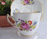 English Bone China Teacup Clare Vintage 1970s Pink Rose Poppy Mixed Bouquets