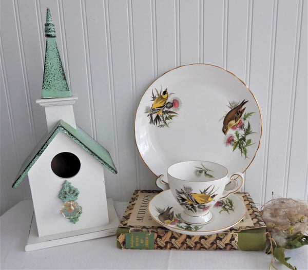 Goldfinch Audubon Birds Teacup Trio Royal Tuscan 1970s Bird Lovers