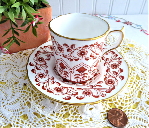 Rougemont Cup And Saucer Royal Crown Derby 1970s Demitasse Charming Red White