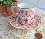 Rougemont Cup And Saucer Royal Crown Derby 1970s Demitasse Charming Red White