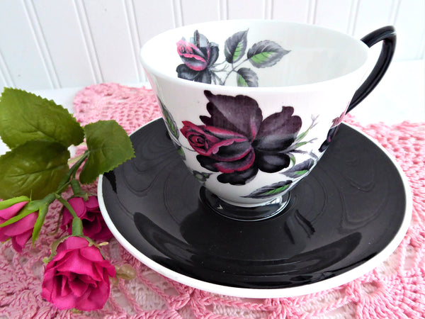 Black Pink Rose Cup And Saucer Royal Albert Masquerade 1970s