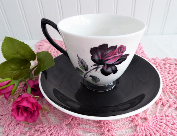 Black Pink Rose Cup And Saucer Royal Albert Masquerade 1970s