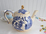Sadler Blue Willow Teapot Willow 1970s Tea For Two  Gold Trim Blue And White